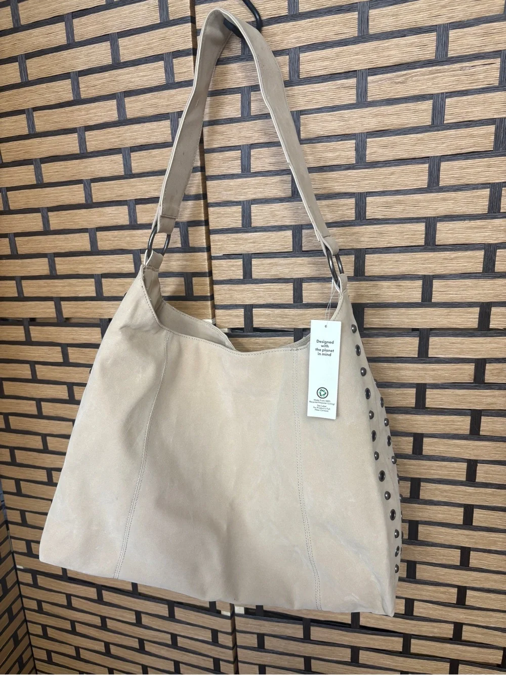 No boundaries tan studded shoulder handbag